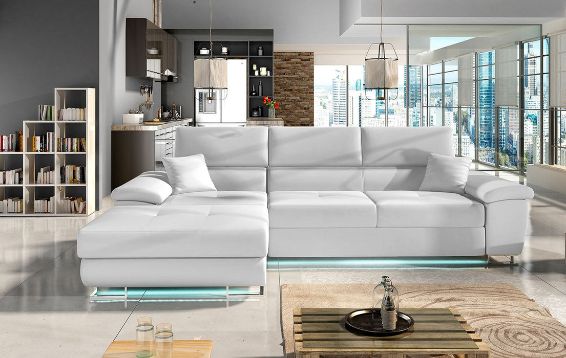 Maxima House Sectional FULL XL Sleeper Sofa AMADEO Mini with storage and LED MIR033 - Bed & Sofa Hub