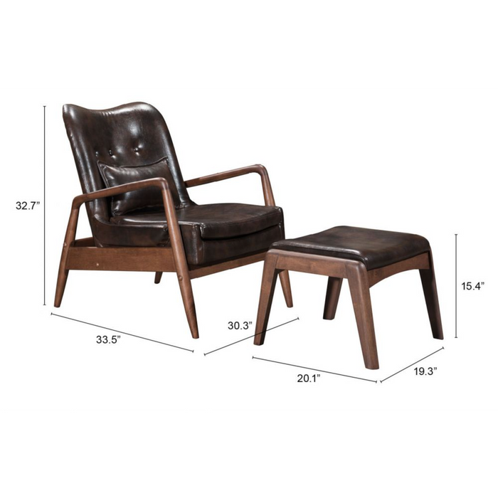 Zuo Bully Lounge Chair & Ottoman Brown - Bed & Sofa Hub