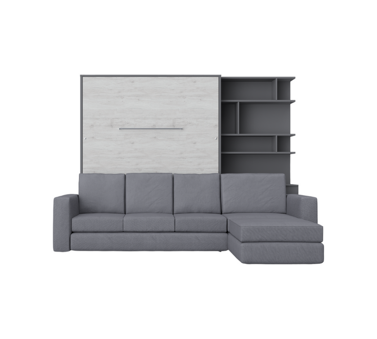 Maxima House Murphy Bed INVENTO European Queen size with a Sectional Sofa and a Bookcase, mattress included IN014/17GW-LG - Bed & Sofa Hub
