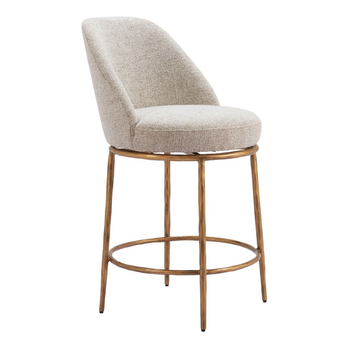 Zuo Nordhavn Swivel Counter Stool Beige & Gold - Bed & Sofa Hub