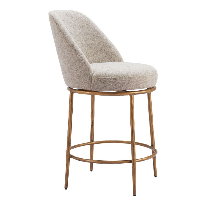Zuo Nordhavn Swivel Counter Stool Beige & Gold - Bed & Sofa Hub