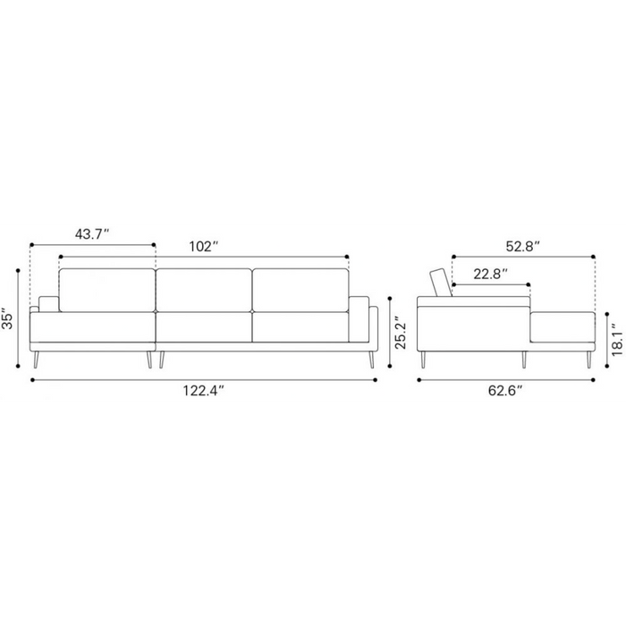 ZUO Bliss Chaise Sectional - Bed & Sofa Hub