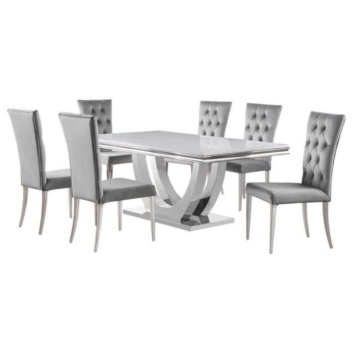Coaster Kerwin 7-piece Rectangular Dining Room Table Set Grey and Chrome - Bed & Sofa Hub