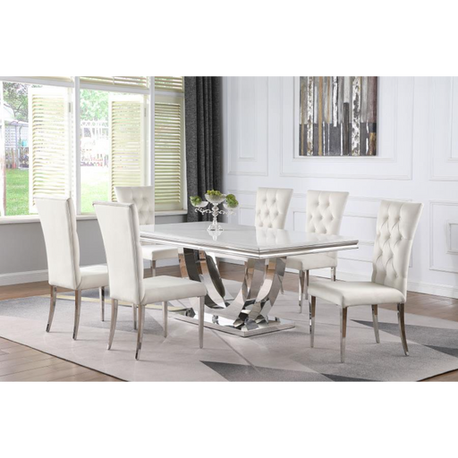 Coaster Kerwin 7-piece Rectangular Dining Room Table Set White and Chrome - Bed & Sofa Hub
