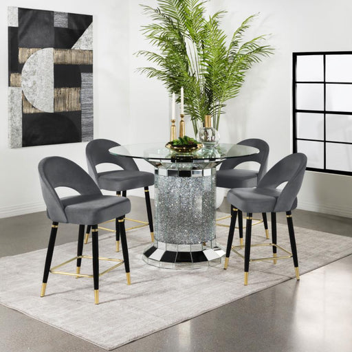 Coaster Ellie 5-piece Mirrored Counter Height Dining Room Table Set Grey - Bed & Sofa Hub