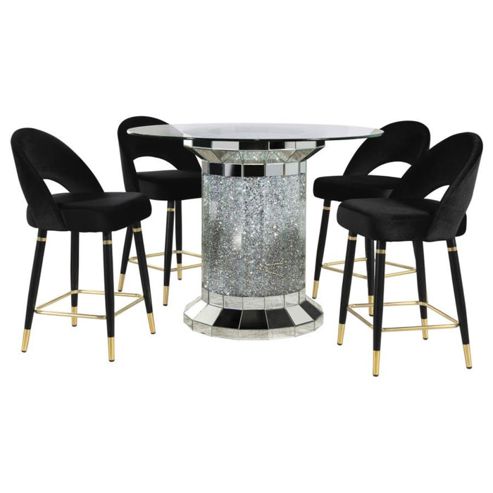 Coaster Ellie 5-piece Mirrored Counter Height Dining Room Table Set Black - Bed & Sofa Hub