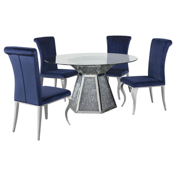 Coaster Quinn 5-piece Round Glass Top Mirrored Dining Room Set Ink Blue - Bed & Sofa Hub