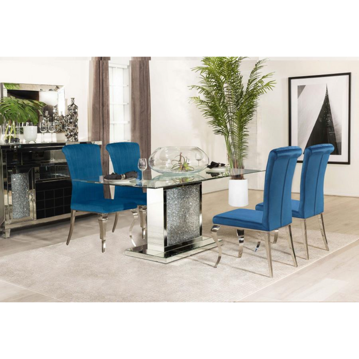 Coaster Marilyn 5-piece Rectangular Mirrored Dining Table Room Set Blue - Bed & Sofa Hub