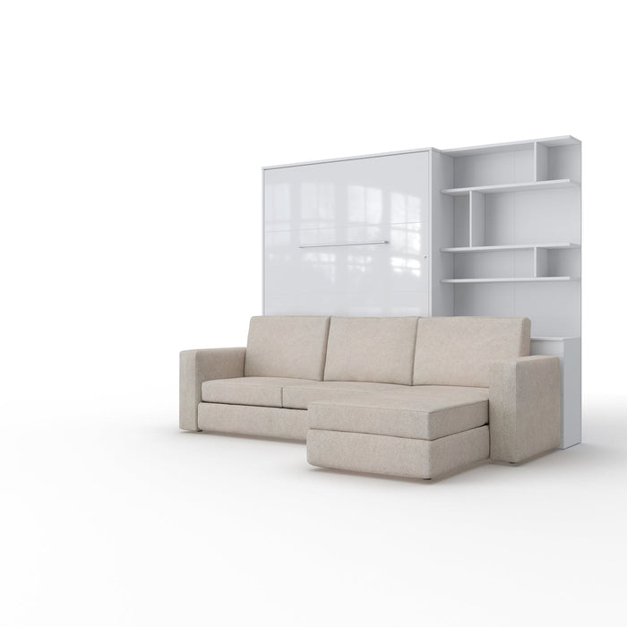 Maxima House Murphy Bed European Queen size with a Sectional Sofa and a Bookcase, INVENTO IN014/17W-LB - Bed & Sofa Hub