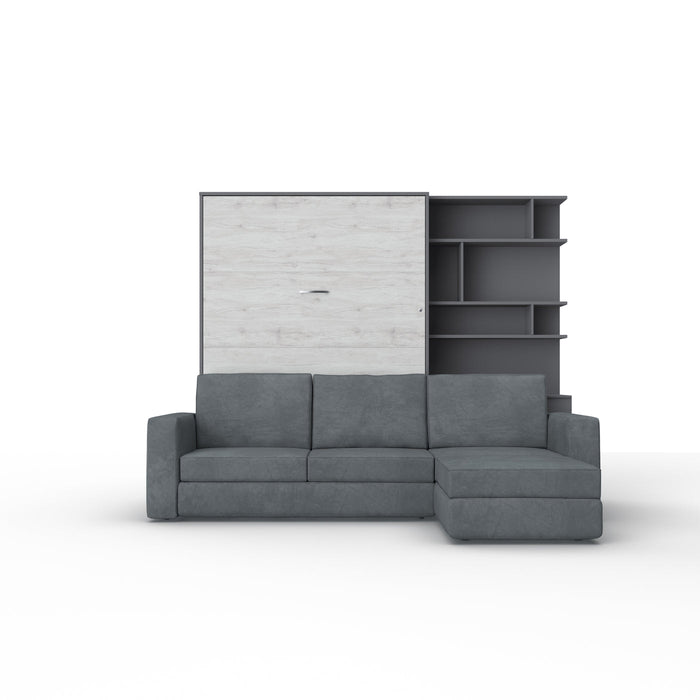 Maxima House Murphy Bed Full XL Vertical with Sectional Sofa and Bookcase Invento IN001/17GW-LG - Bed & Sofa Hub