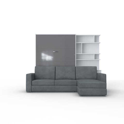 Maxima House Murphy bed European Full XL Vertical with a Sectional Sofa and a Bookcase Invento IN001/17WG-LG - Bed & Sofa Hub