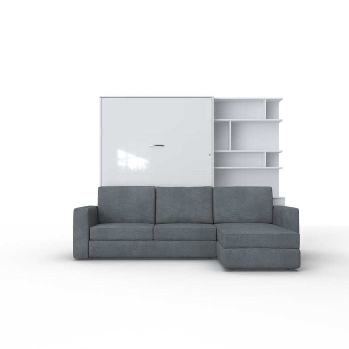 Maxima House Murphy bed European Full XL Vertical with a Sectional Sofa and a Bookcase Invento IN001/17W-LG - Bed & Sofa Hub