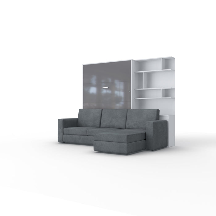 Maxima House Murphy bed European Full XL Vertical with a Sectional Sofa and a Bookcase Invento IN001/17WG-LG - Bed & Sofa Hub