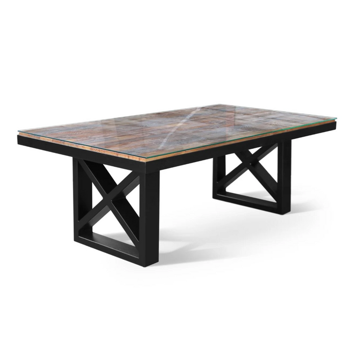 Maxima House Kanto-T Glass Top Solid Wood Dining Table - Bed & Sofa Hub