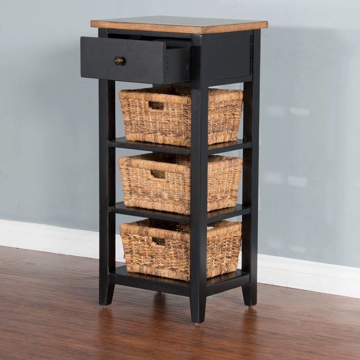Sunny Designs Farmhouse Wood Storage Rack with Woven Baskets Black Natural - Bed & Sofa Hub