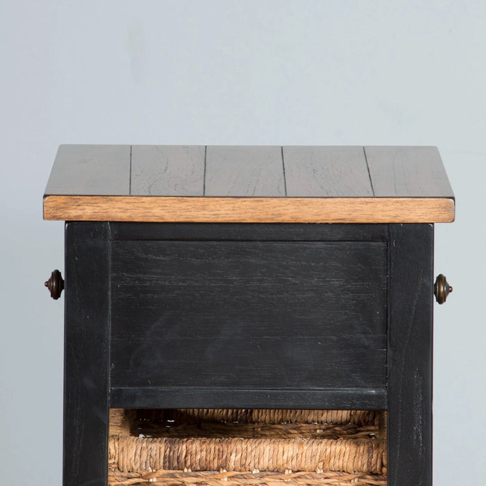 Sunny Designs Farmhouse Wood Storage Rack with Woven Baskets Black Natural - Bed & Sofa Hub