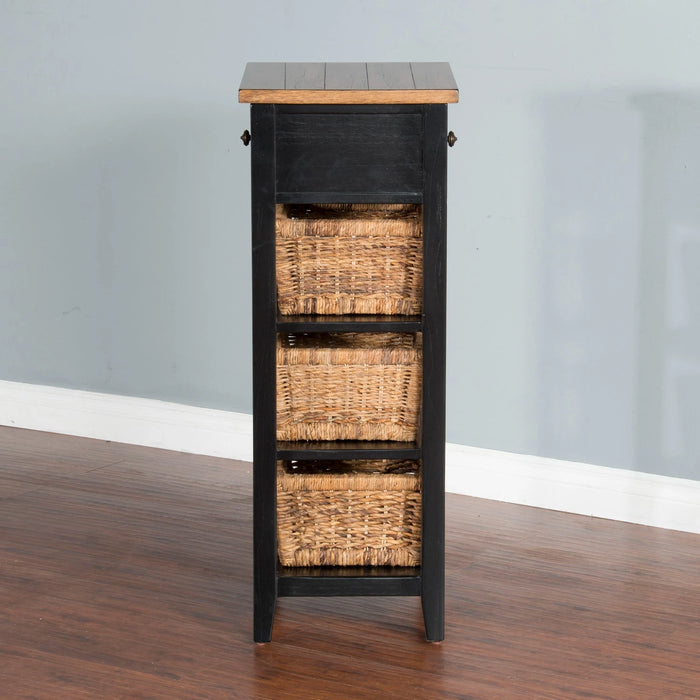 Sunny Designs Farmhouse Wood Storage Rack with Woven Baskets Black Natural - Bed & Sofa Hub