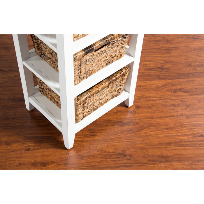 Sunny Designs Farmhouse Wood Storage Rack with Woven Baskets White Natural - Bed & Sofa Hub