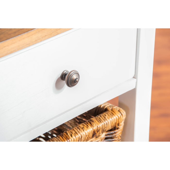 Sunny Designs Farmhouse Wood Storage Rack with Woven Baskets White Natural - Bed & Sofa Hub