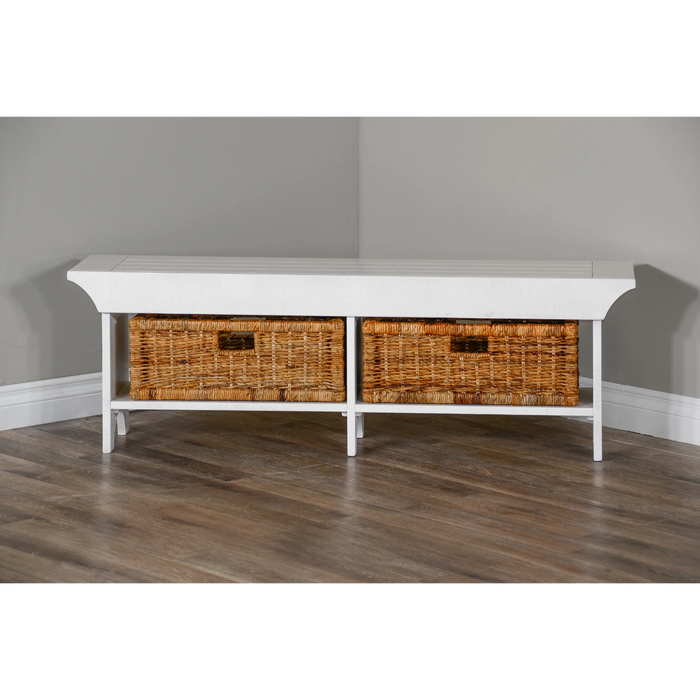 Sunny Designs 55"W Bench with Woven Baskets River Birch - Bed & Sofa Hub