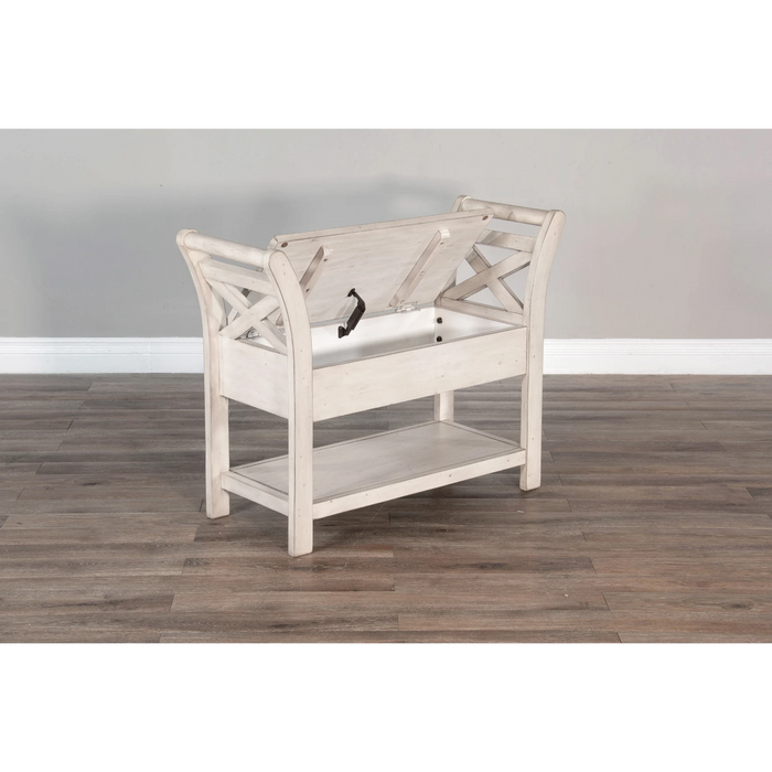 Sunny Designs Accent Bench with Storage, Wood Seat Marble White - Bed & Sofa Hub