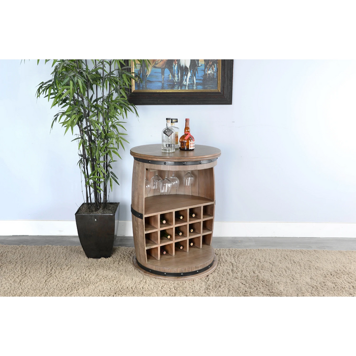 Sunny Designs Half Barrel Wine Bar with Metal Accents Desert Rock - Bed & Sofa Hub