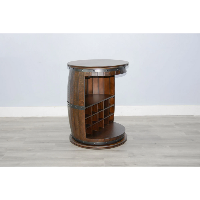 Sunny Designs Half Barrel Wine Bar with Metal Accents Tobacco Leaf - Bed & Sofa Hub