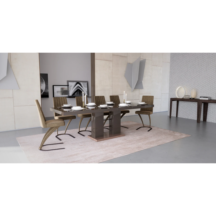Maxima House Dining Set Lisa 7 Pcs. Modern Brown Glossy Dining Table with 2 Self-Storing Leaves Plus 6 Chairs - Bed & Sofa Hub