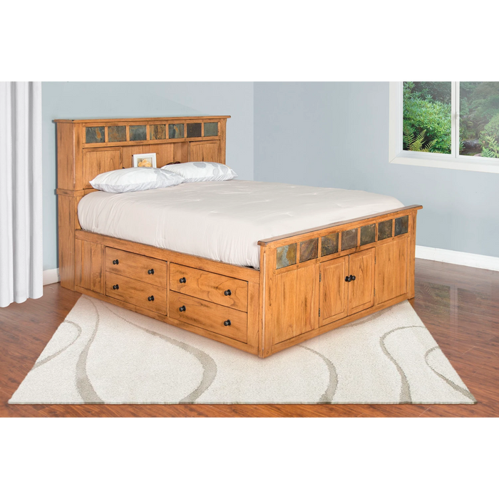 Sunny Designs Queen Storage Bed withith Slate Rustic Oak - Bed & Sofa Hub