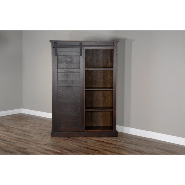 Sunny Designs 66" Adjustable Shelf Barn Door Wood Bookcase in Charred Oak - Bed & Sofa Hub