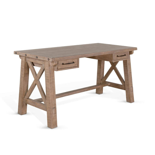 Sunny Designs Vivian 58" 2-drawer Farmhouse Wood Writing Desk in Light Brown Desert Rock - Bed & Sofa Hub