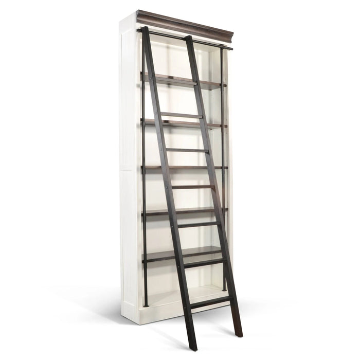 Sunny Designs Carriage House Wood and Metal Bookcase with Ladder in Off White European Cottage - Bed & Sofa Hub