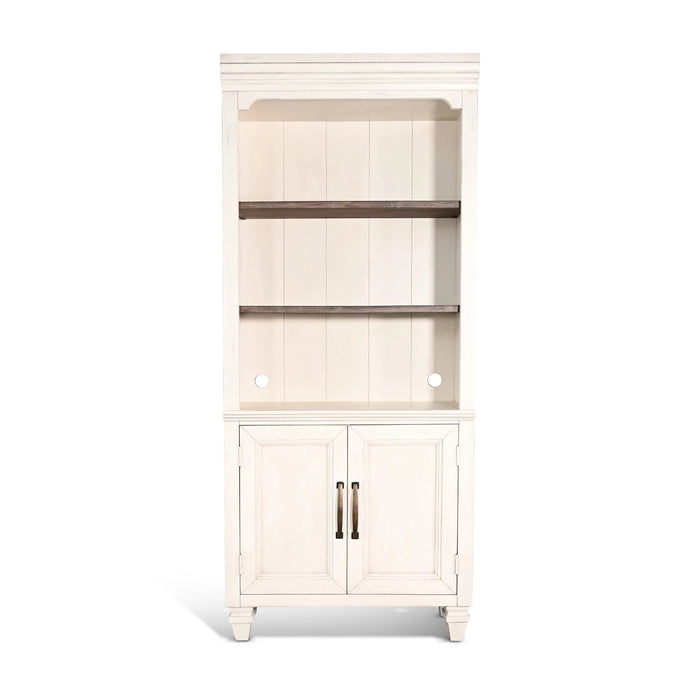 Sunny Designs white Two-Tone Wood Bookcase Marble White and Buck Skin - Bed & Sofa Hub