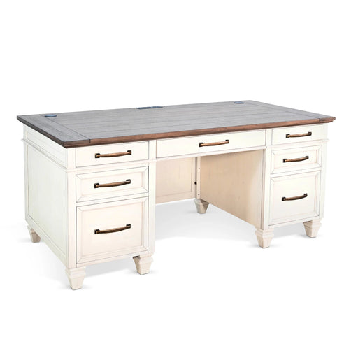 Sunny Designs White Desk with Drawers Marble White and Buck Skin - Bed & Sofa Hub