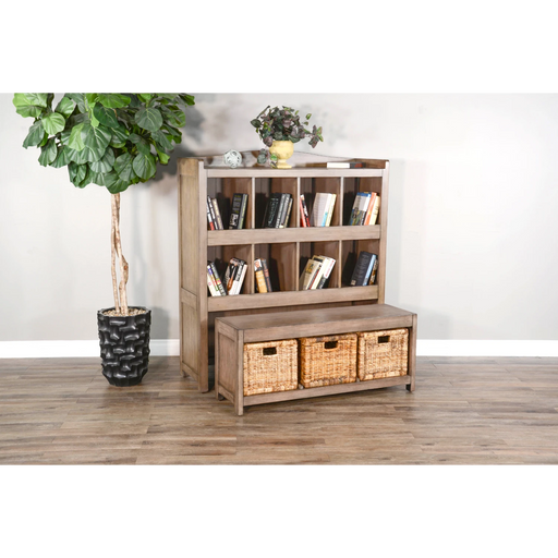 Sunny Designs Doe Valley 57" Wood Storage Bookcase and Bench in Light Brown Buckskin - Bed & Sofa Hub