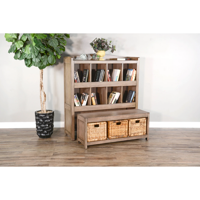 Sunny Designs Doe Valley 57" Wood Storage Bookcase and Bench in Light Brown Buckskin - Bed & Sofa Hub