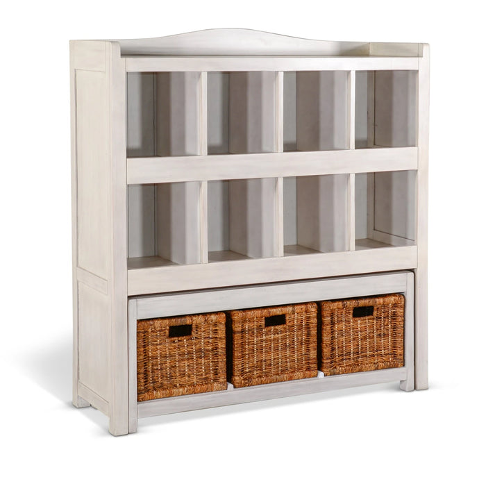 Sunny Designs 57" Modern Wood Storage Bookcase and Bench in Marble White - Bed & Sofa Hub
