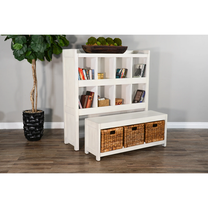 Sunny Designs 57" Modern Wood Storage Bookcase and Bench in Marble White - Bed & Sofa Hub