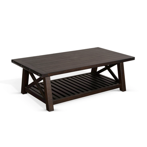 Sunny Designs Vivian 52" Farmhouse Mahogany Wood Coffee Table in Dark Brown Raisin - Bed & Sofa Hub