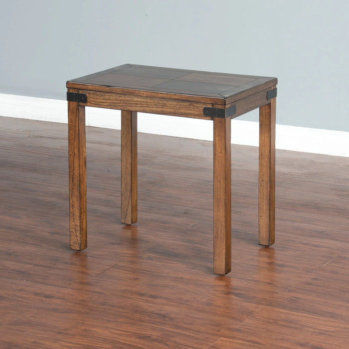 Sunny Designs Chair Side Table with Bottom Shelf, Corner Metal Accent Nature Walk - Bed & Sofa Hub