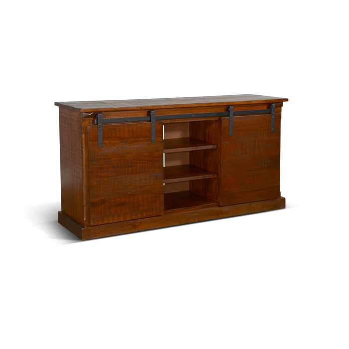 Sunny Designs 65" TV Console with Barn Door Dark Chocolate - Bed & Sofa Hub