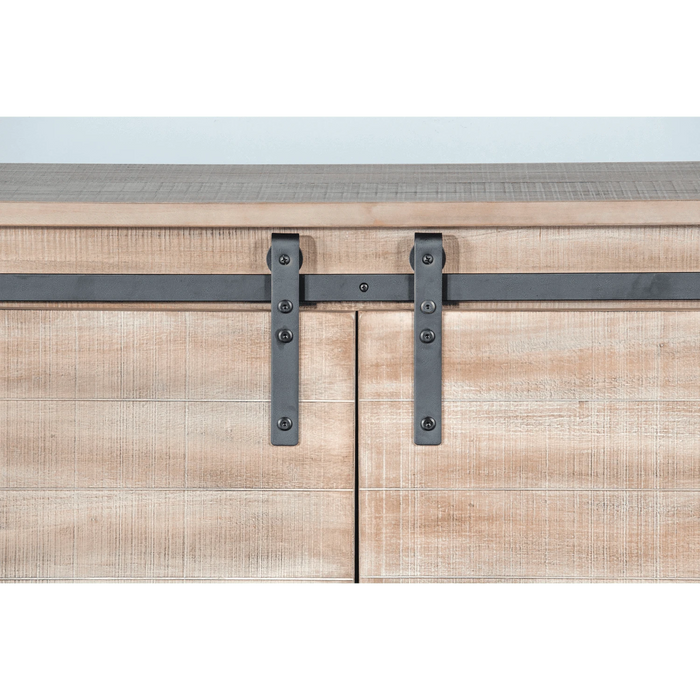 Sunny Designs 65" TV Console with Barn Door Mountain Smoke - Bed & Sofa Hub