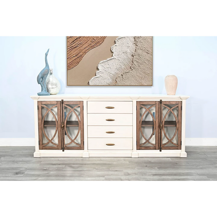 Sunny Designs 90" Media Console  Marble White/Buckskin - Bed & Sofa Hub