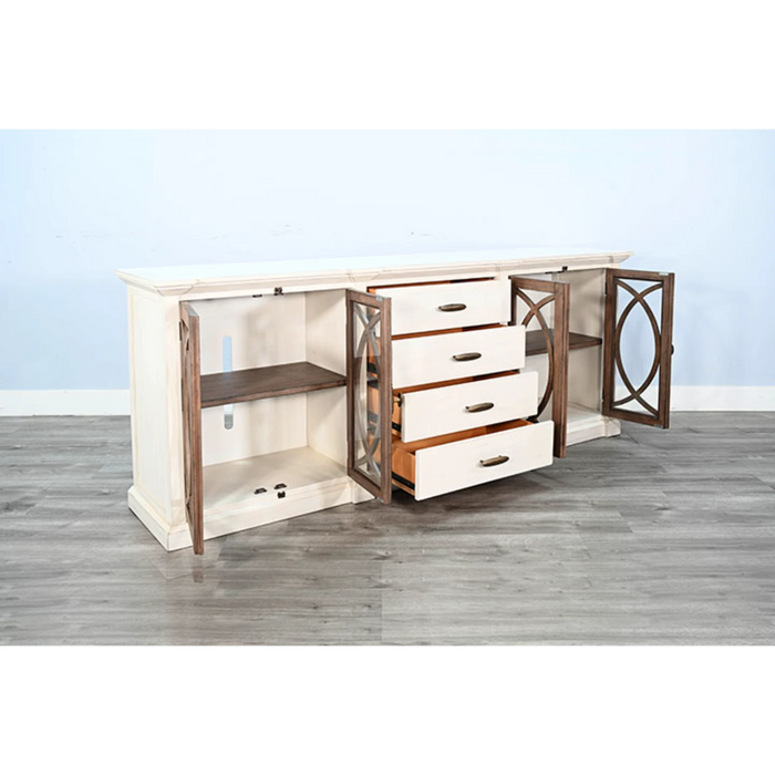 Sunny Designs 90" Media Console  Marble White/Buckskin - Bed & Sofa Hub