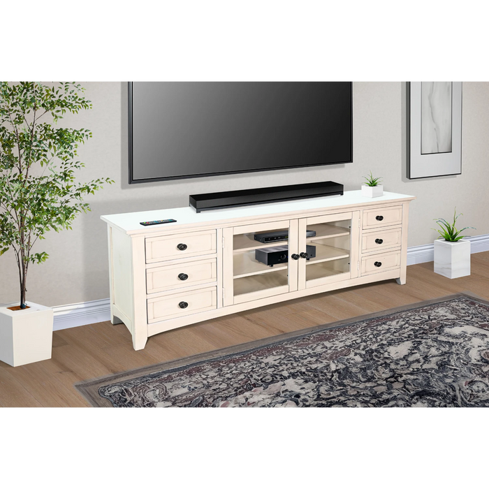 Sunny Designs 82" Media Console Marble White - Bed & Sofa Hub