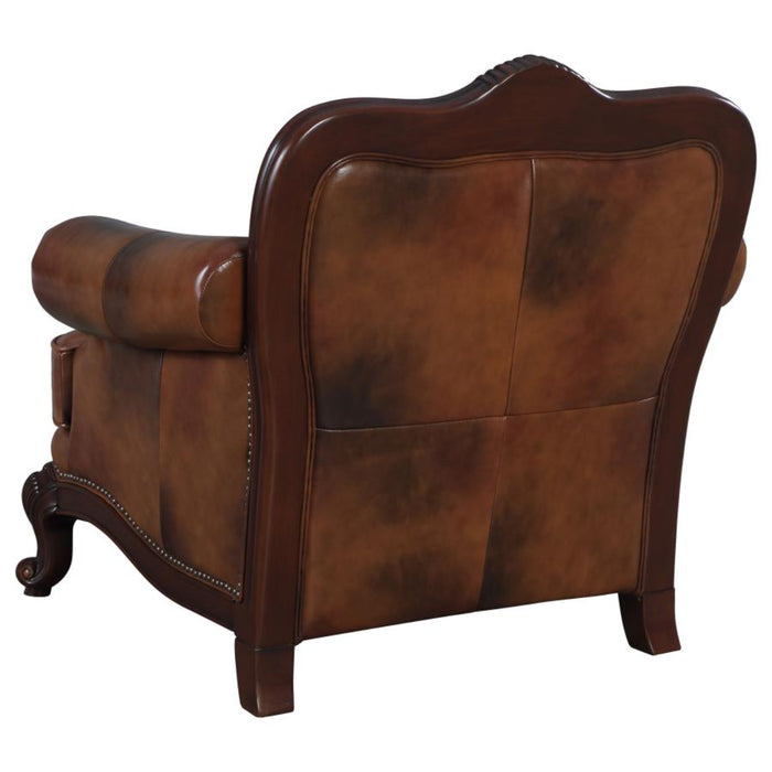 Coaster Victoria Full Leather Upholstered Rolled Arm Chair Brown - Bed & Sofa Hub