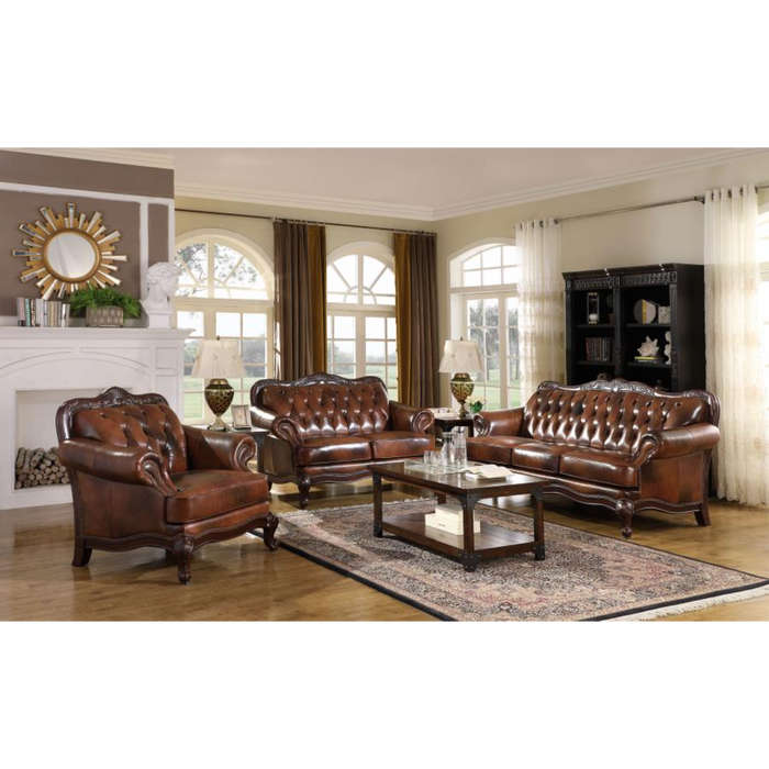Coaster Victoria Full Leather Upholstered Rolled Arm Chair Brown - Bed & Sofa Hub