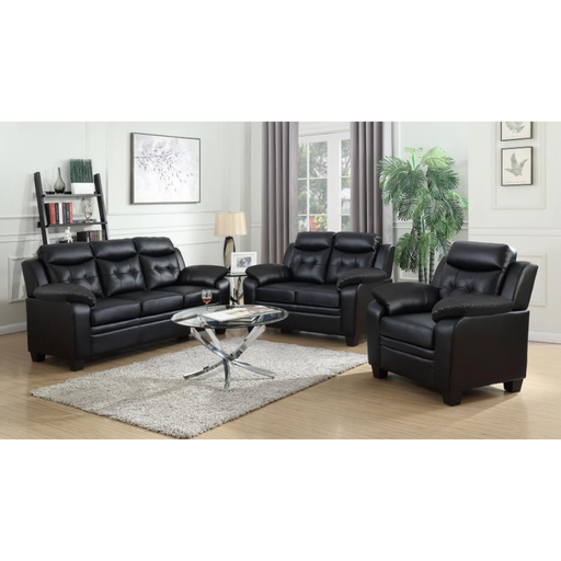 Coaster Finley 3-piece Upholstered Padded Arm Tufted Sofa Living Room Set Black - Bed & Sofa Hub