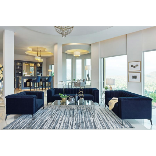 Coaster Chalet 3-piece Upholstered Tuxedo Arm Tufted Sofa Living Room Set Blue - Bed & Sofa Hub