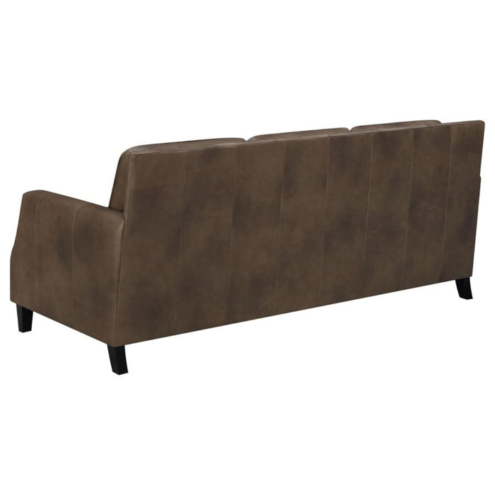 Coaster Leaton 3-piece Upholstered Recessed Arm Sofa Living Room Set Brown Sugar - Bed & Sofa Hub